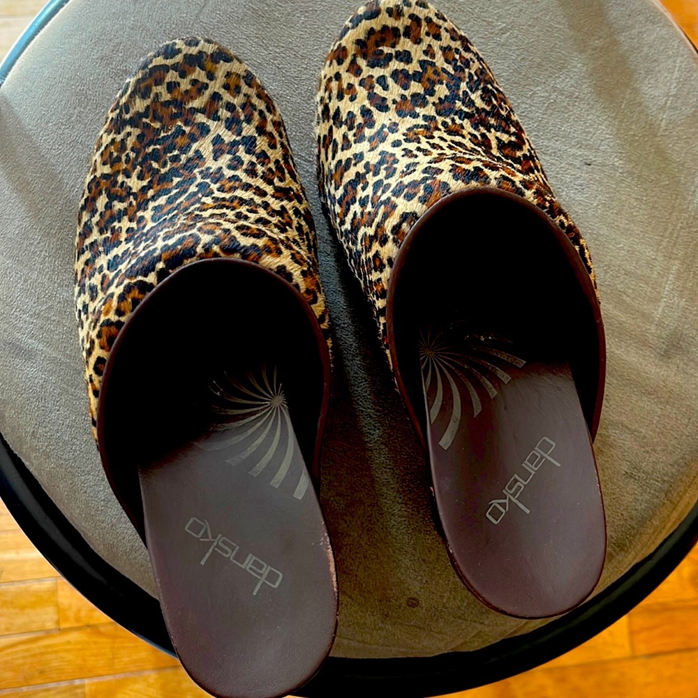 Dansko Rae Leopard Print Calf Hair Clogs